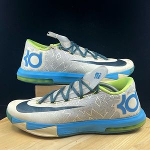 Nike KD 6 VI Pure Platinum/Vivid Blue-Volt Low Top Sneakers 599424-009 size 12